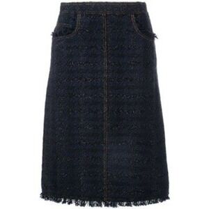 Tory Burch Womens 14 Black Blue Aria Metallic Check Tweed Skirt NWT